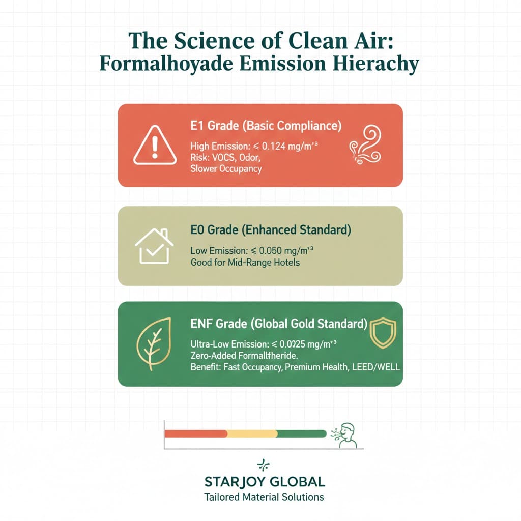 Starjoy Global Formaldehyde Emission Hierarchy: E1, E0, and ENF Grades.