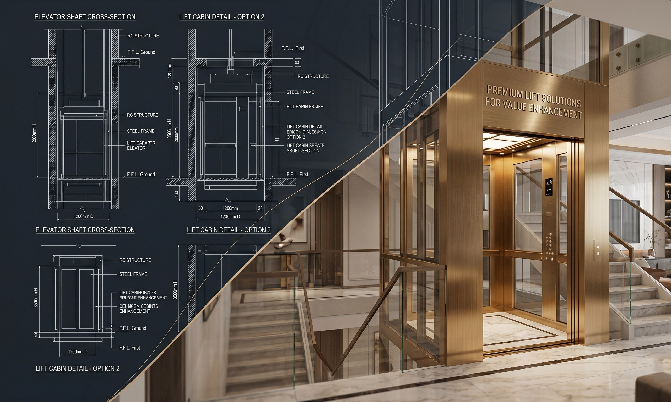 High-end architectural rendering showing a seamless transition