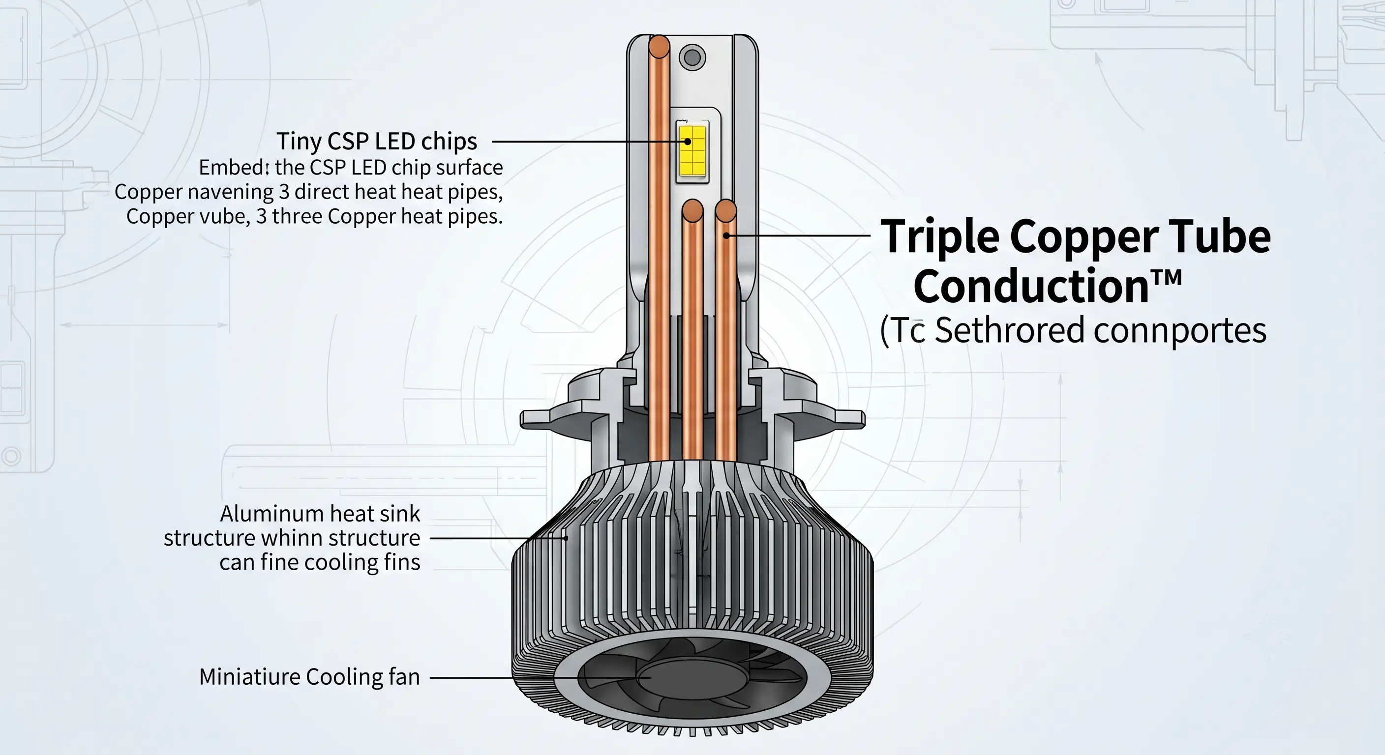 Cross section of CARNEON Triple Copper Tube Conduction technology architecture