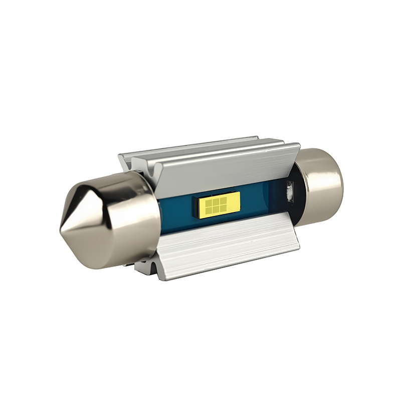 Festoon LED bulb with silver heat sink.