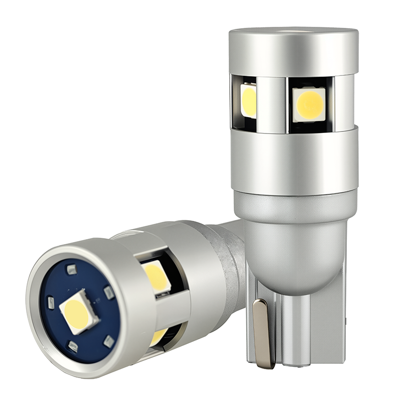 Close-up of two silver t10 led bulb.