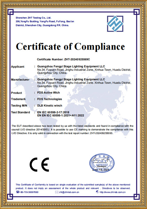 Fengyi DLB Kinetic winch EN 60598-2-17 CE-LVD Cert