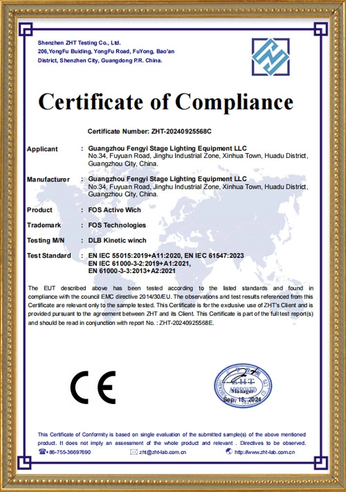 Fengyi DLB Kinetic winch EN55015 CE-EMC Cert - Fengyi