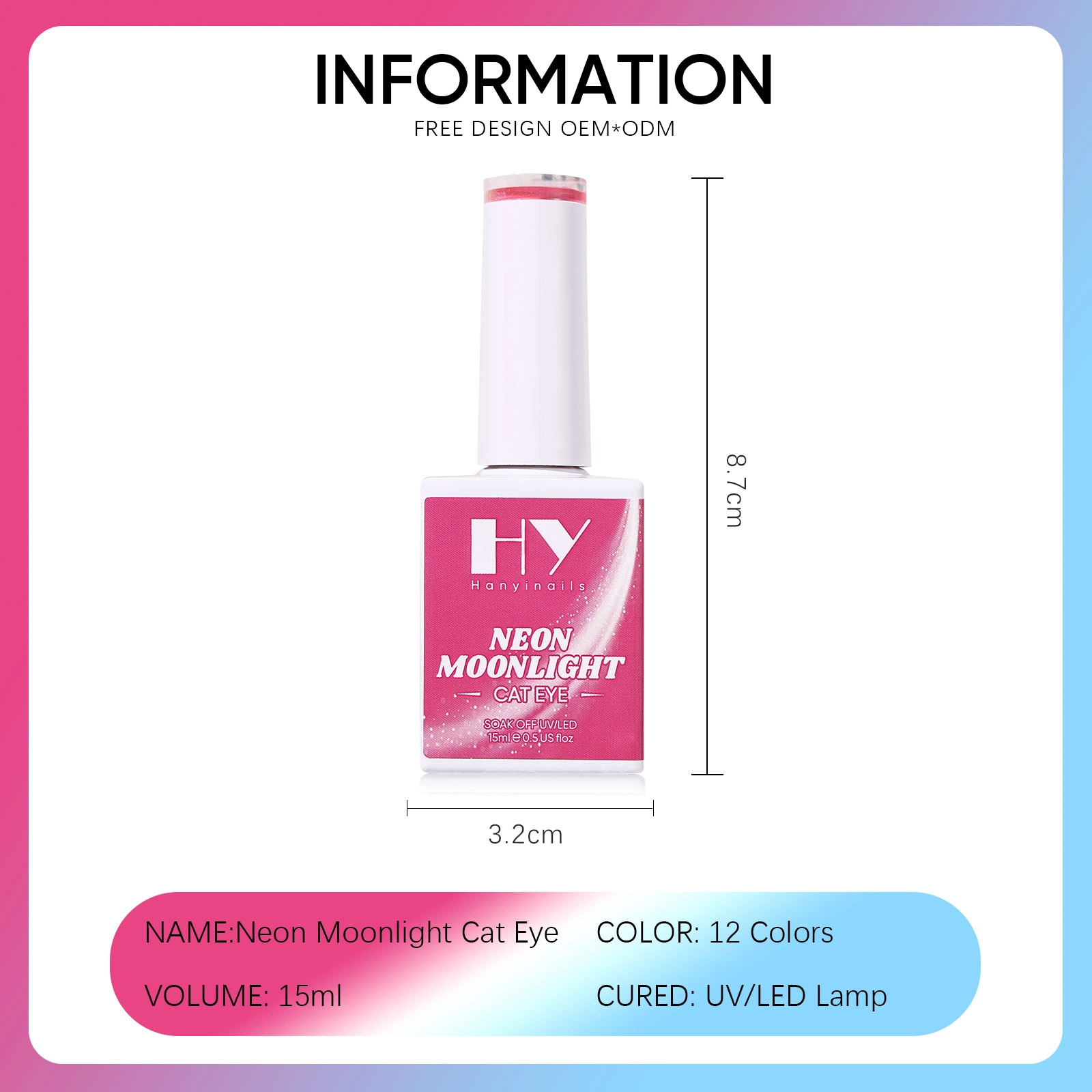Hanyinails Neon Moonlight Cat Eye pink gel nail polish product information. - Hanyinails