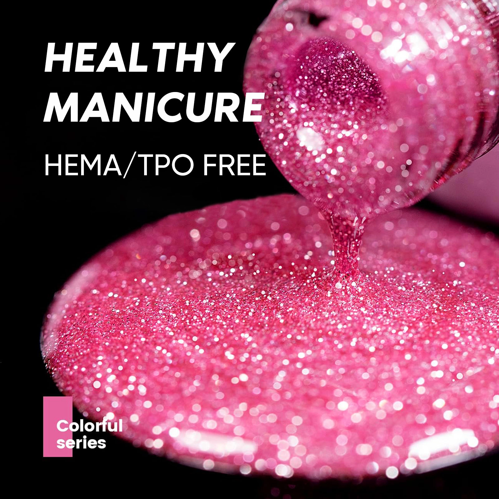 Close-up of pink glittery HEMA/TPO free nail polish being poured. - Hanyinails