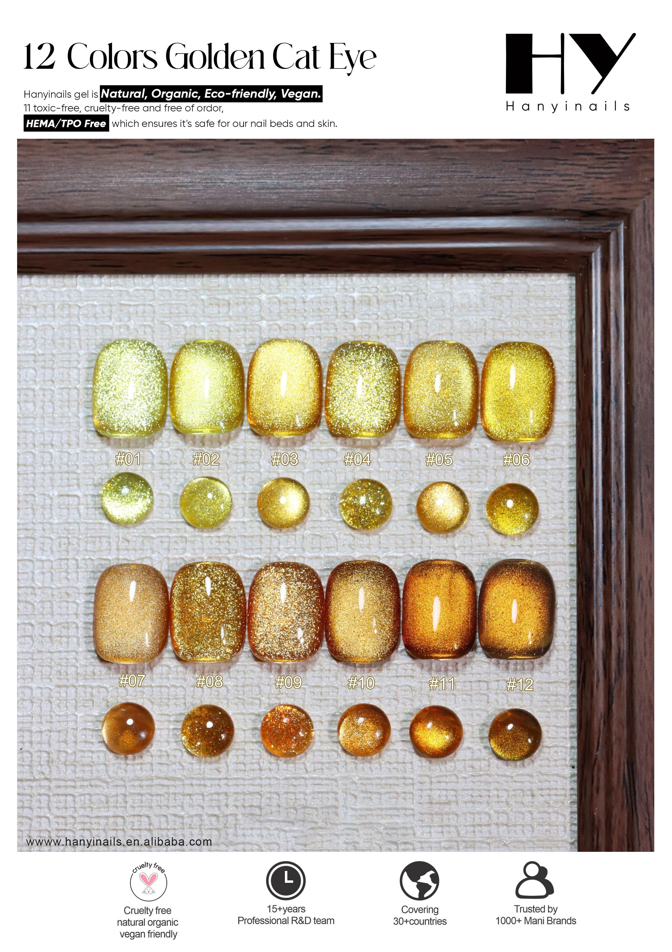 12Colors Golden Cat Eye - Hanyinails