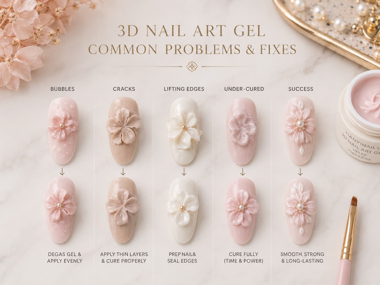 Common 3D nail art gel problems and fixes