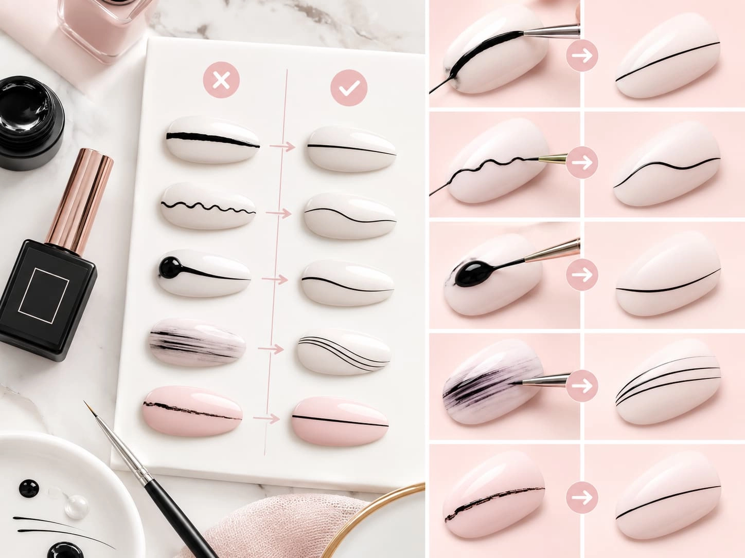 Common liner art nail gel mistakes and fixes for fine line nail art - Hanyinails