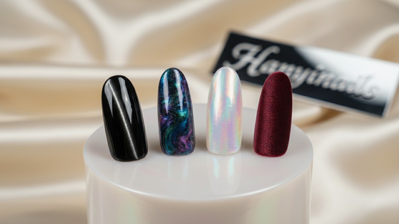 Comparison of 3D 9D 12D and velvet cat eye nail effects