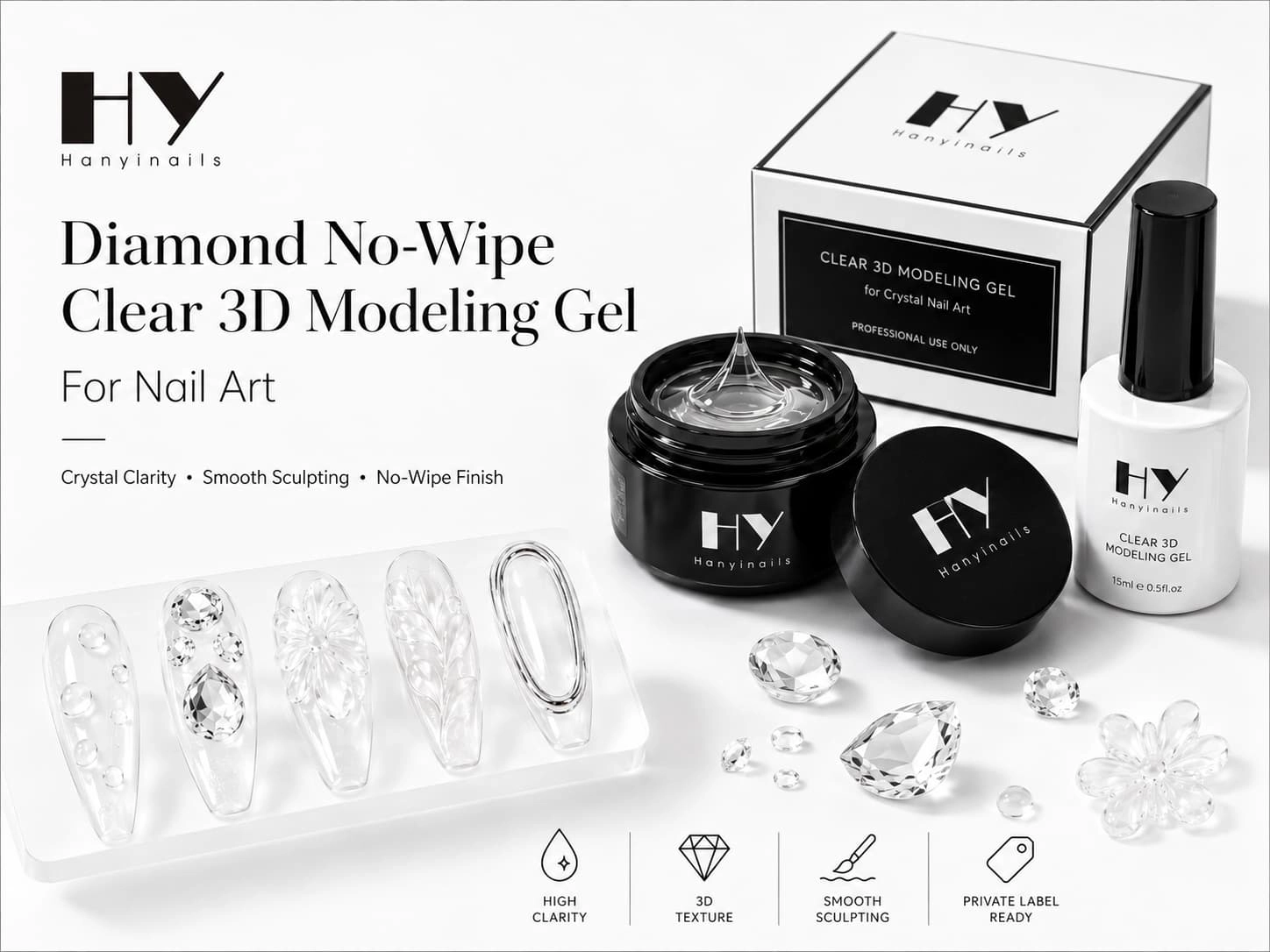 Diamond no-wipe clear 3D modeling gel for nail art - Hanyinails