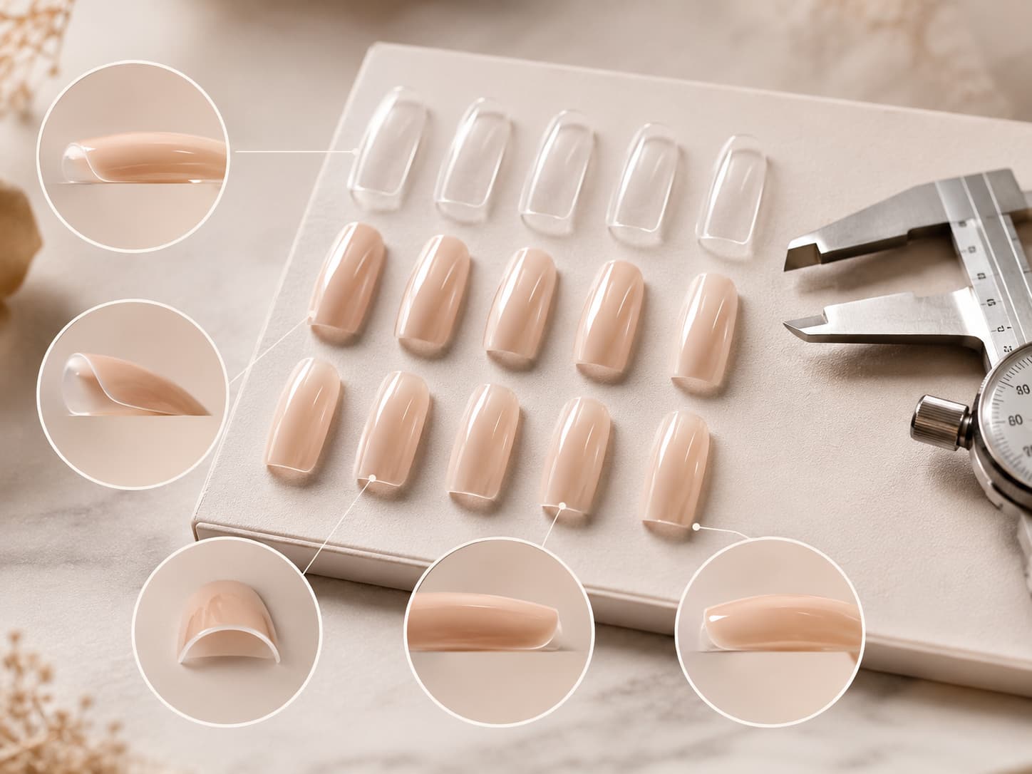 Gel nail tips quality standards for thickness curvature and smooth edges