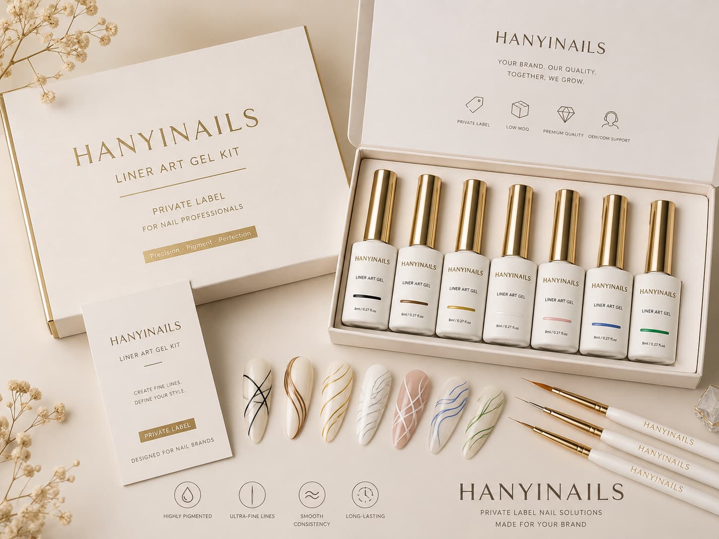 Hanyinails private label liner art gel kit for nail brands