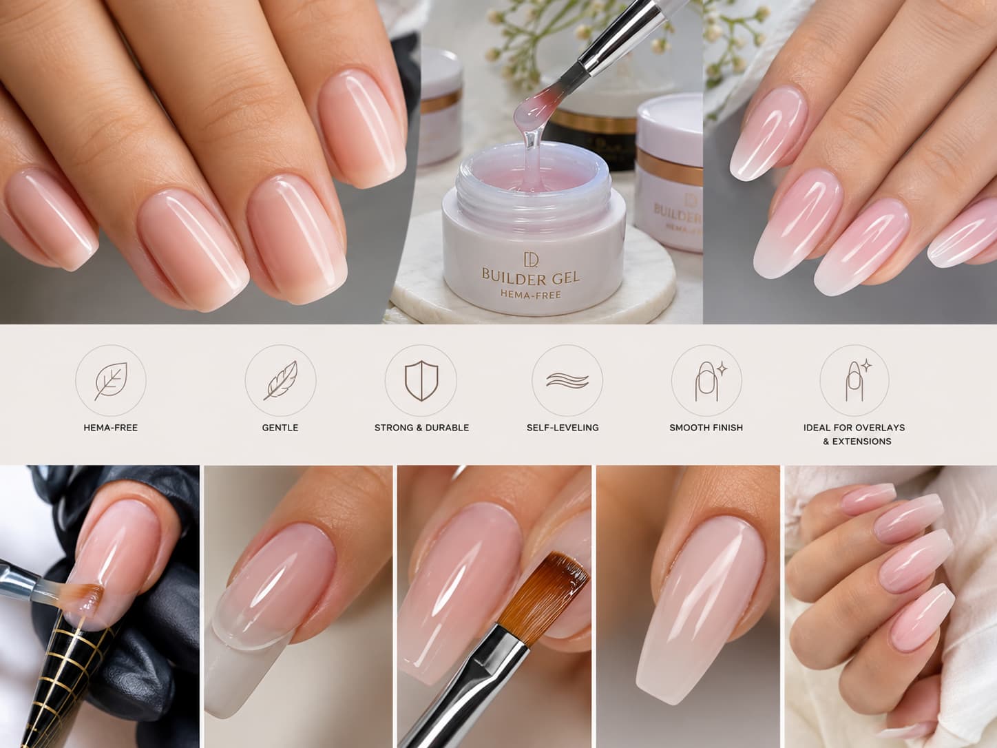 HEMA-free builder gel benefits for nail overlays and extensions