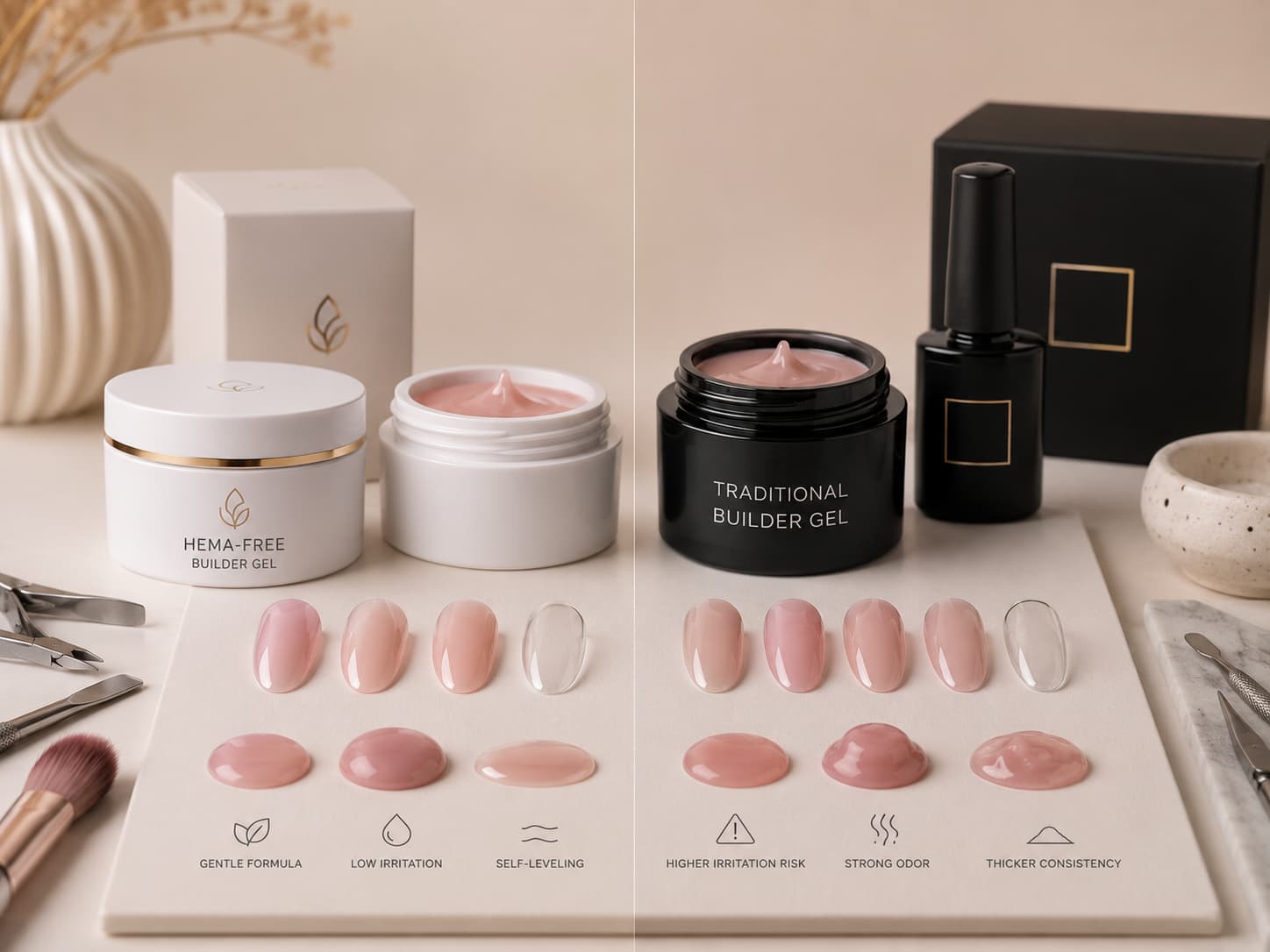 HEMA-free builder gel vs traditional builder gel comparison