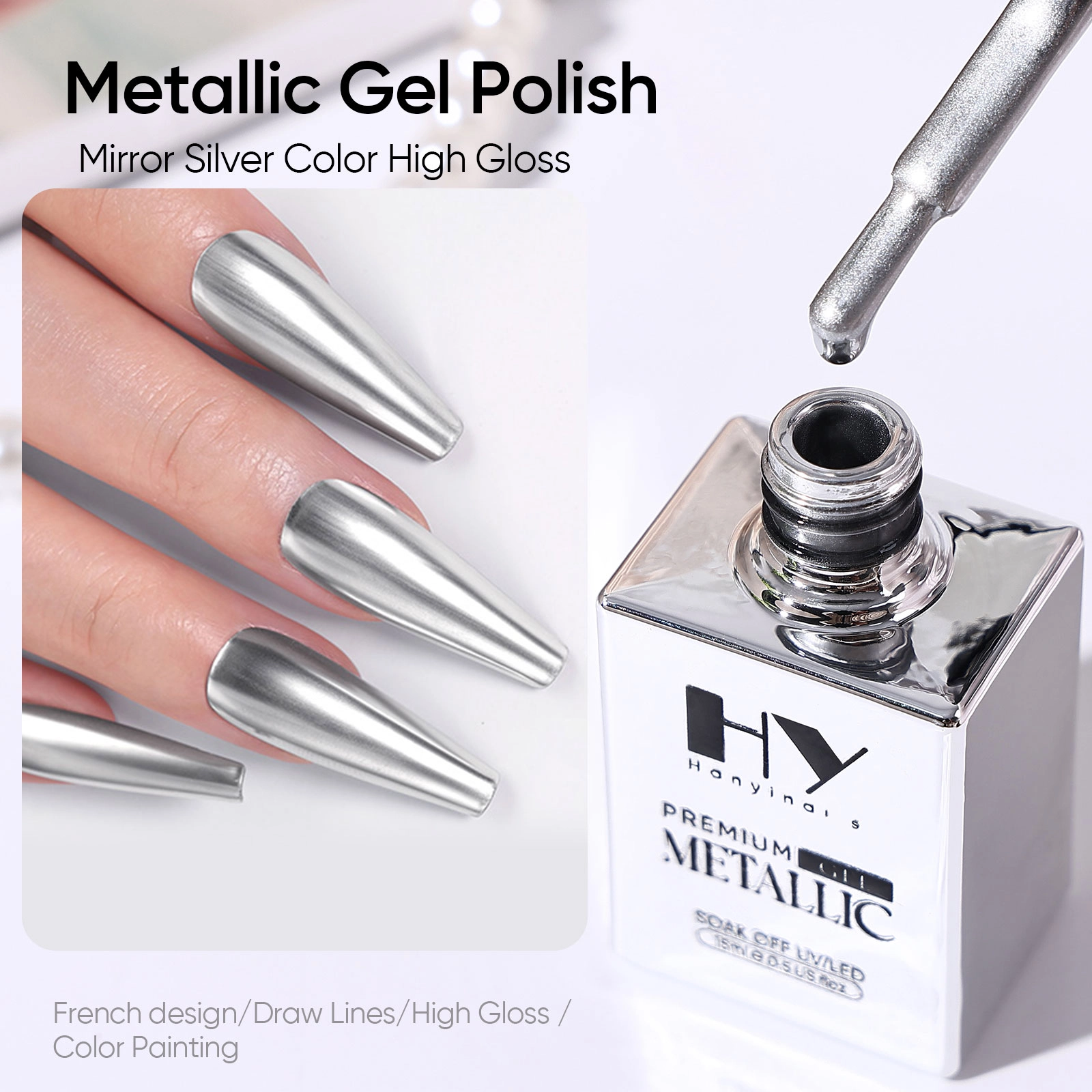 High-Shine Chrome Silver Nail Gel for Nail Art - Hanyinails