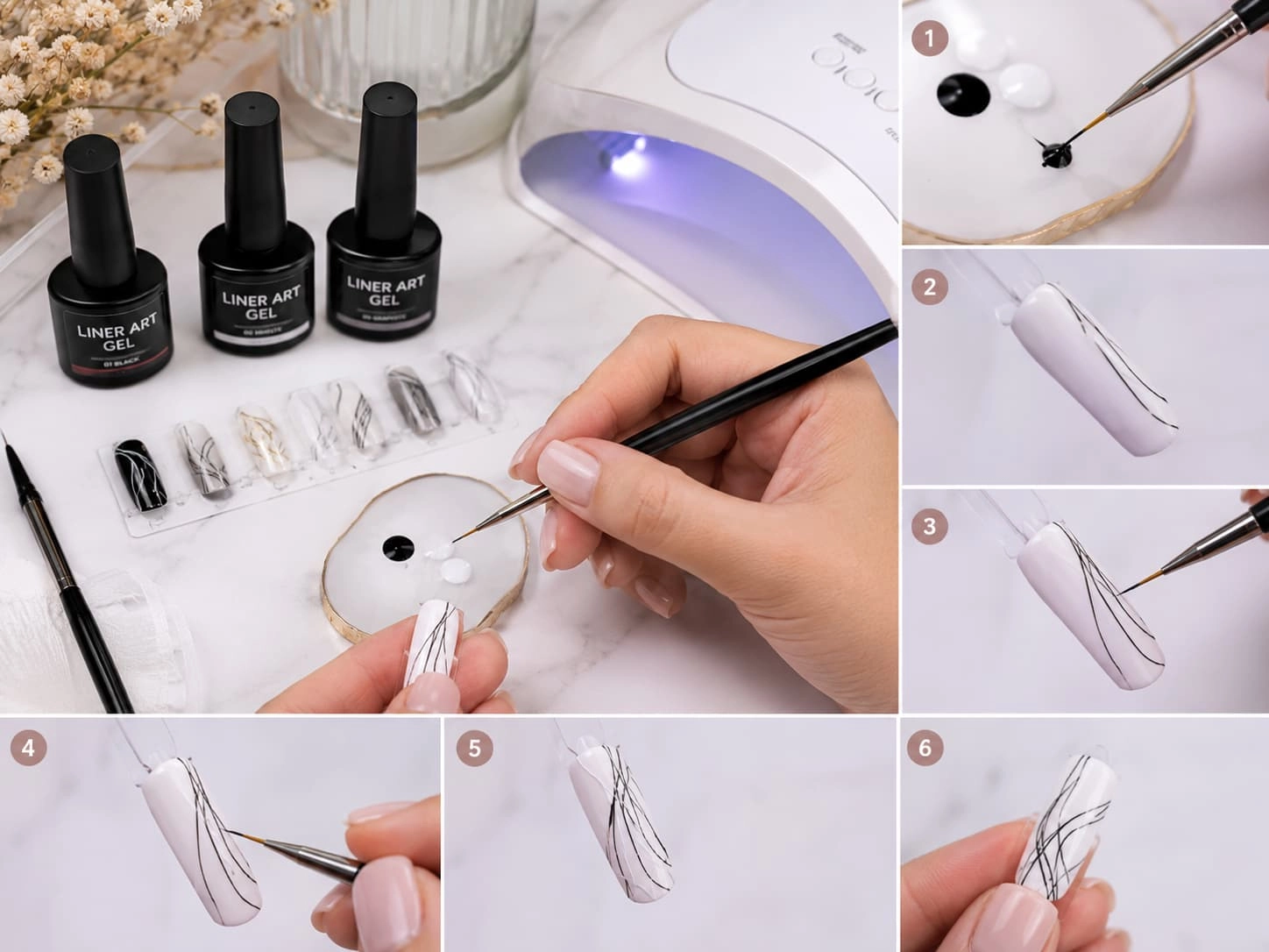 Liner art gel fine line nail art tutorial setup - Hanyinails