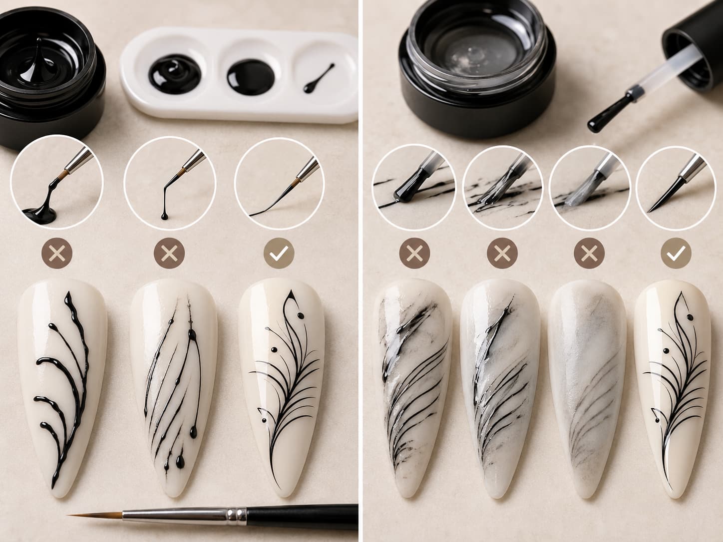 Liner art nail gel consistency and top coat sealing mistakes