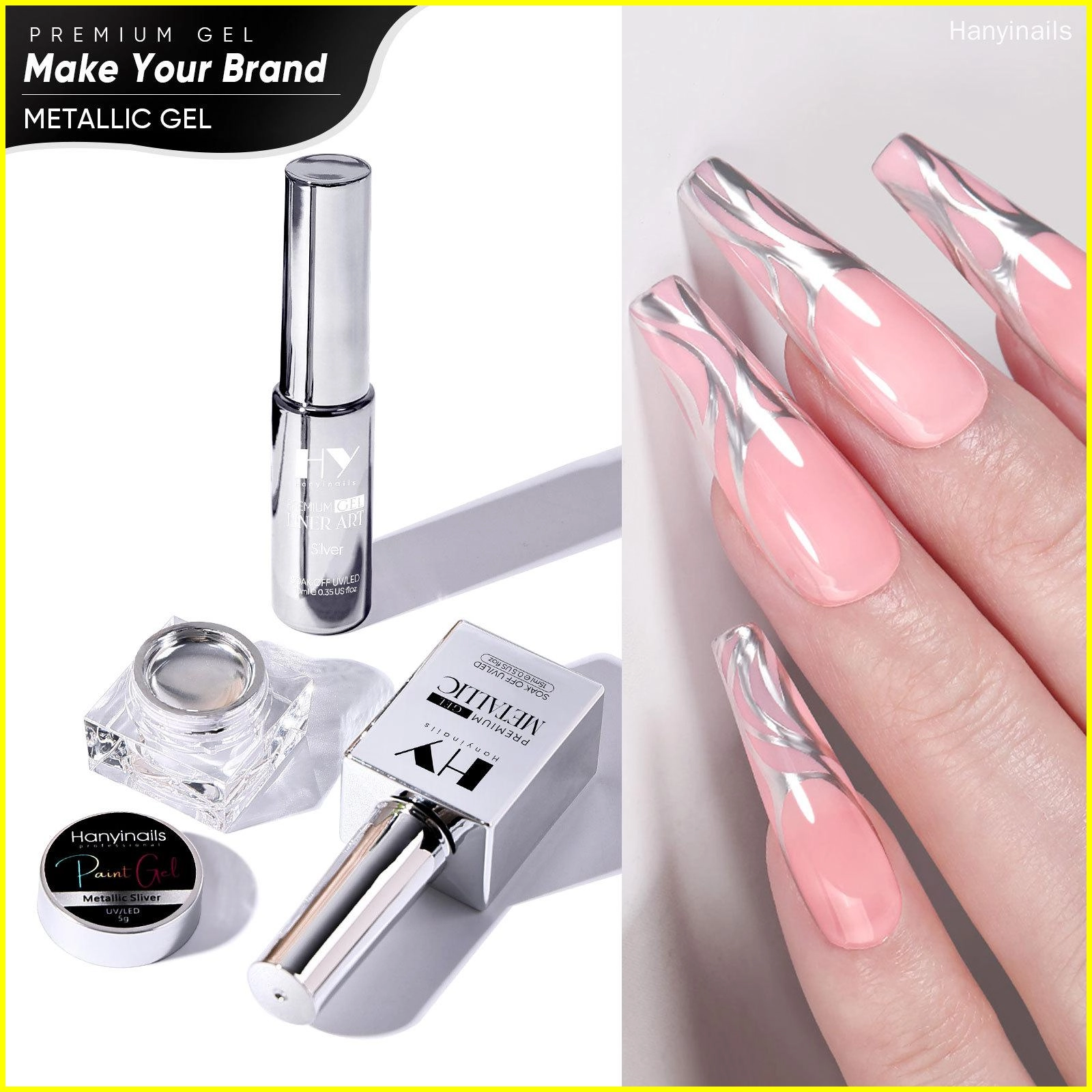 Metallic Silver Nail Gel - Hanyinails