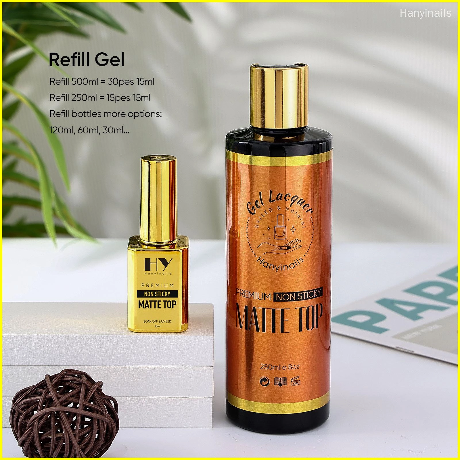 Нелипкий матовый верхний слой - флакончик для наполнения - Hanyinails