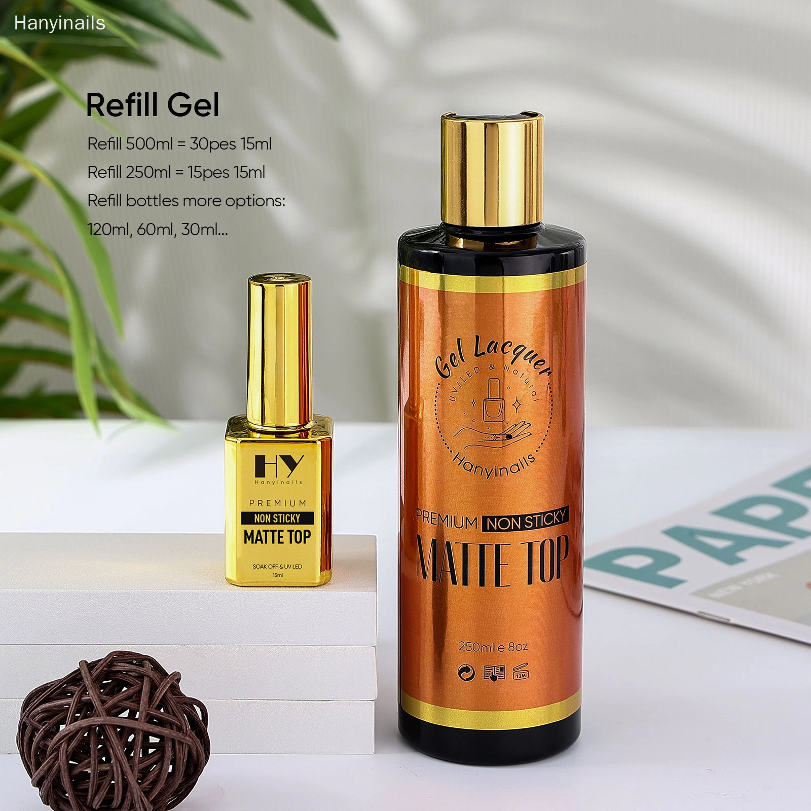 Нелипкий матовый верхний слой - флакончик для наполнения - Hanyinails