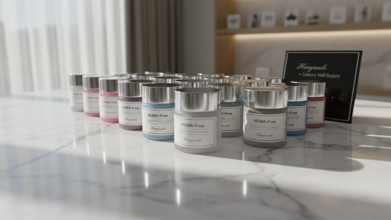 Premium HEMA-free 3D nail gel inventory for professional salon distributors