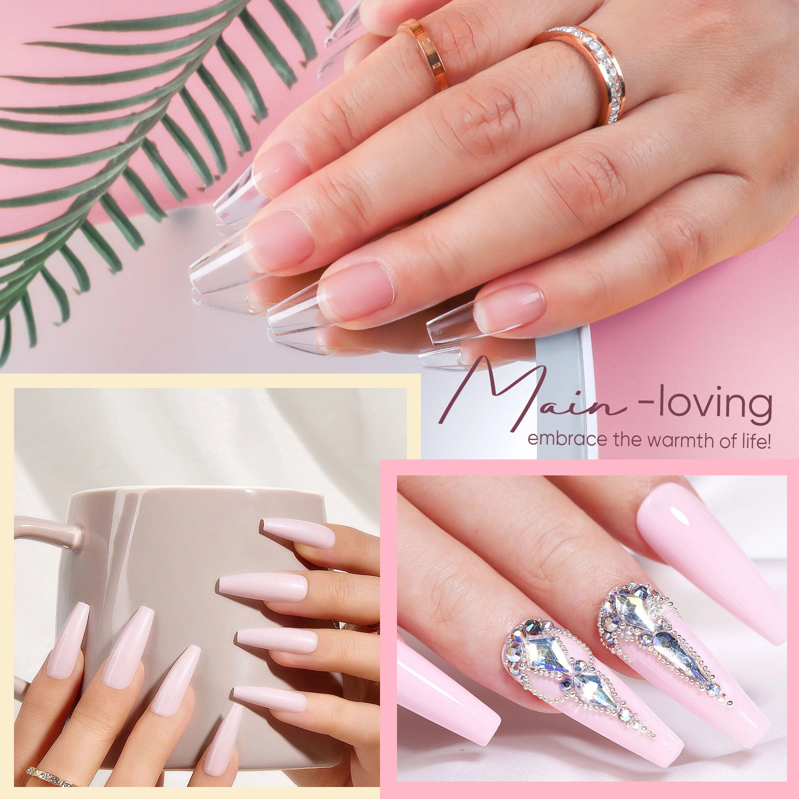 press-on medium coffin gel nail tips kit - Hanyinails