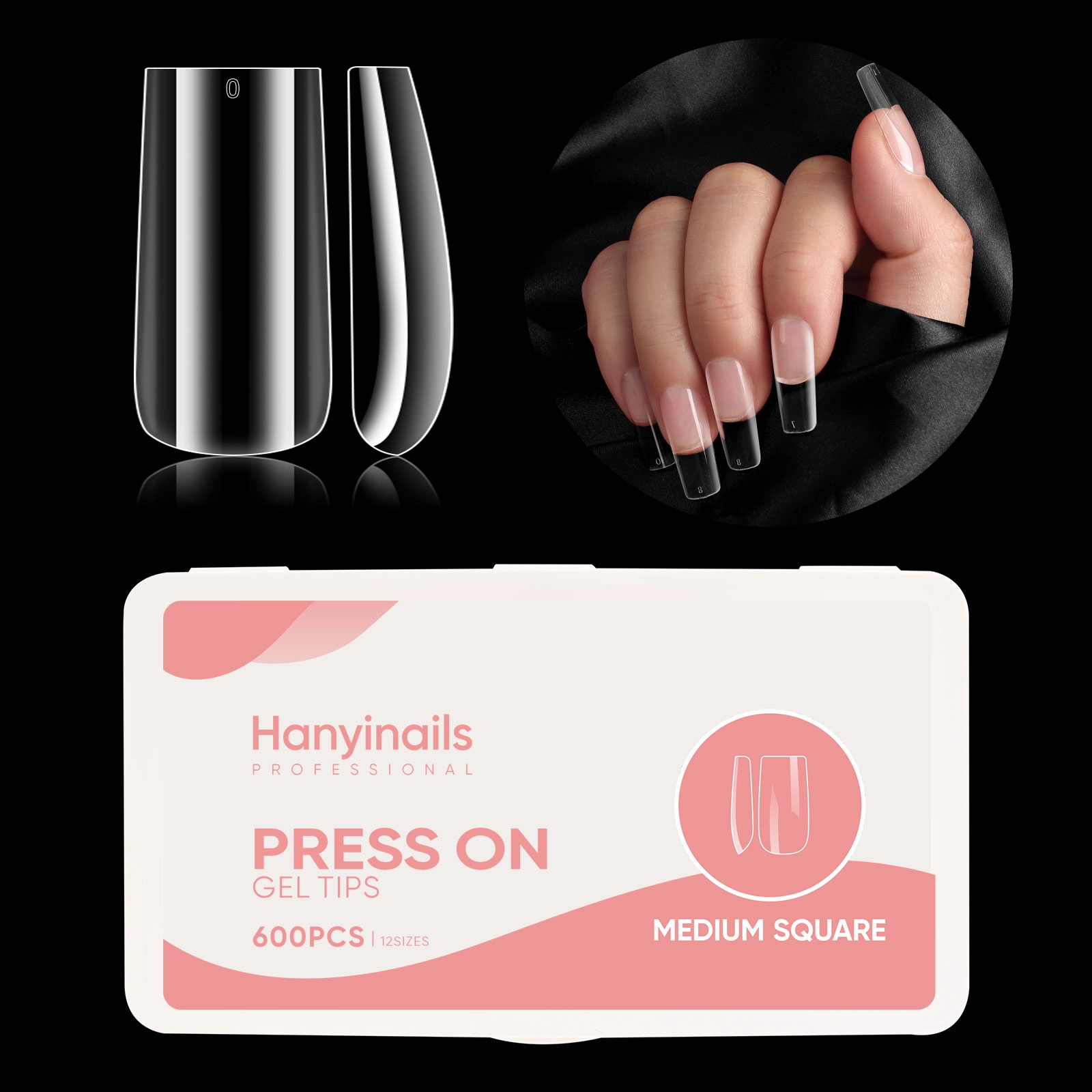 press-on square gel nail kit medium length - Hanyinails
