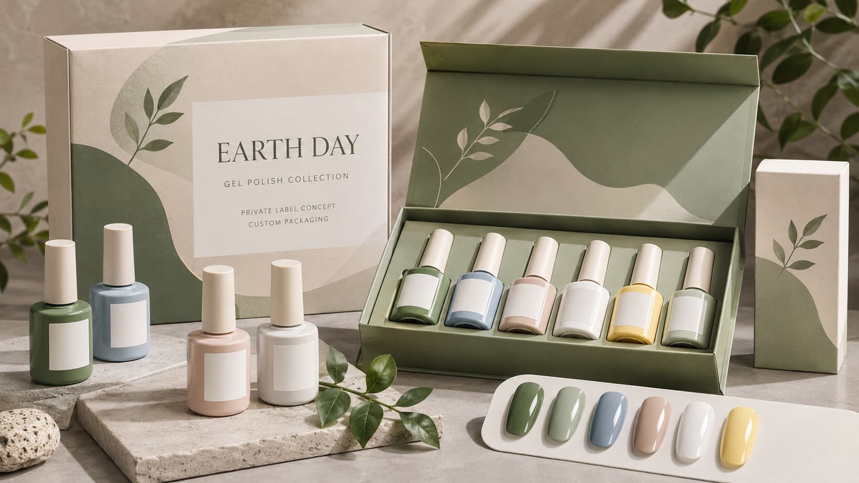 Private label Earth Day gel polish collection with custom packaging