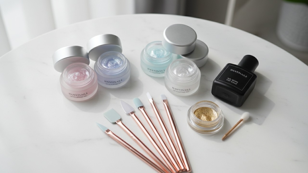 Professional 3D nail art kit with sculpting gels and silicone brushes