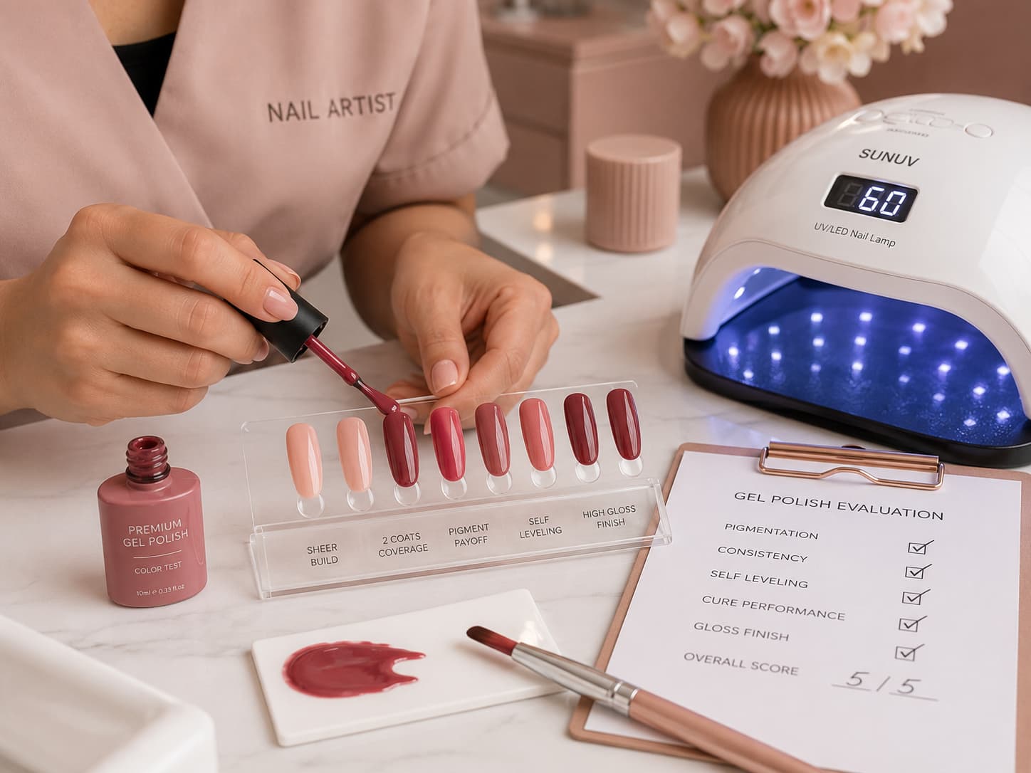 Professional gel polish pigmentation and curing test