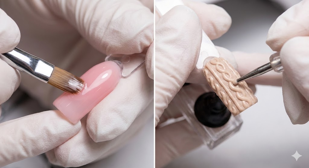 sculpt a thick layer of Magic Poke Gel into a knit sweater pattern on a nail tip