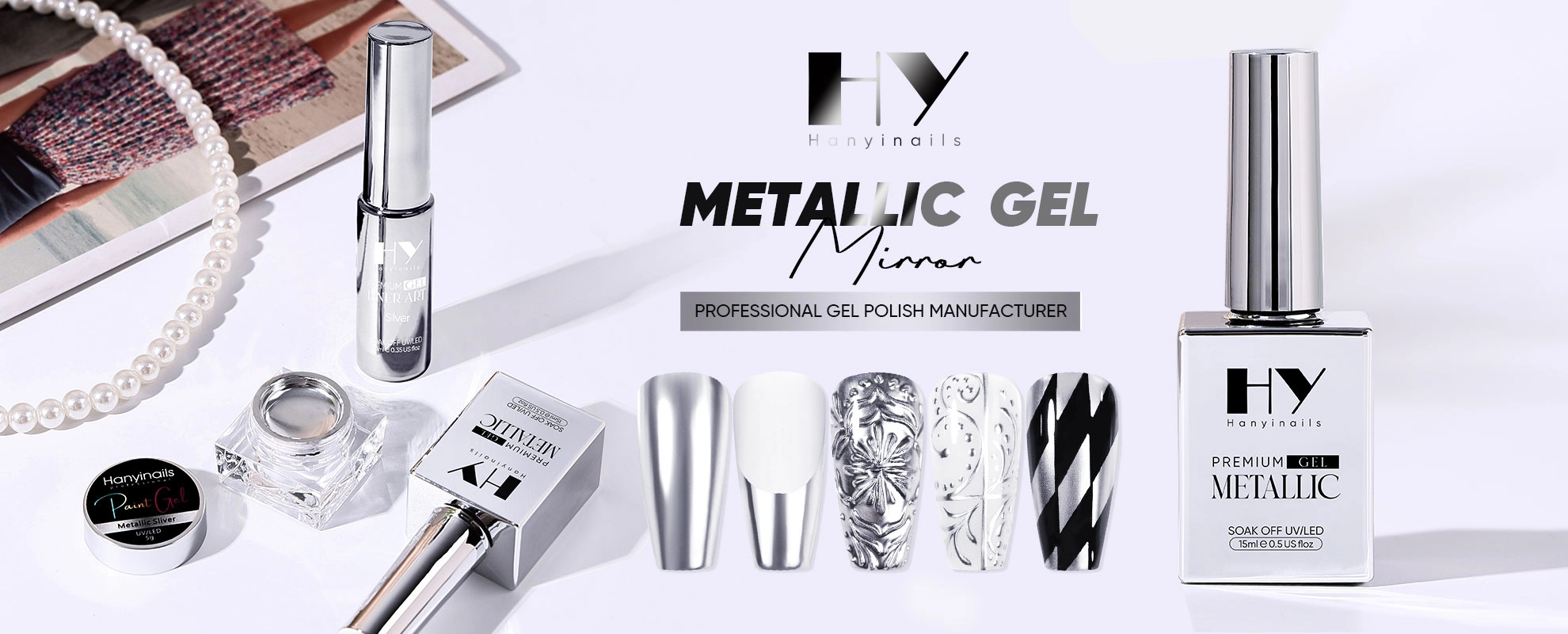 Серебряный-хром-гель-для-ногтей - Hanyinails Серебряный хромированный гель для ногтей - Hanyinails