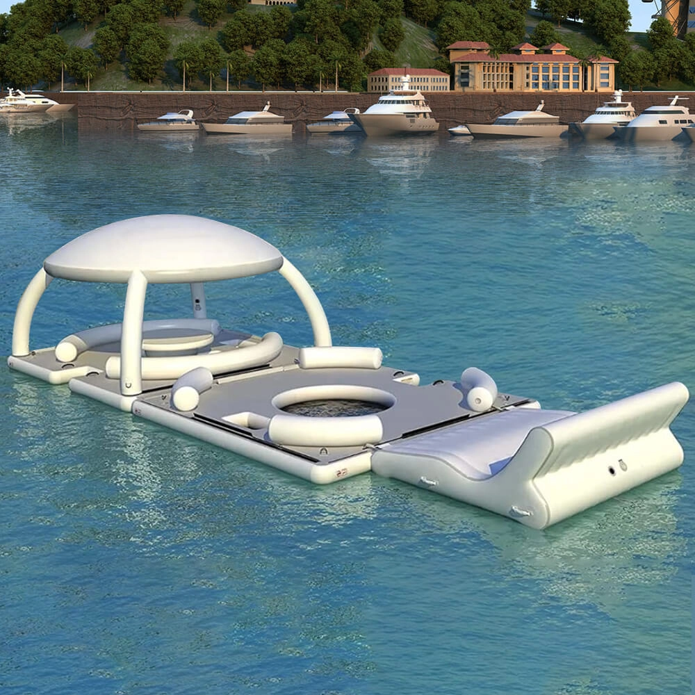 Plataforma flotante inflable para fiestas AquaBanas con carpas Bana para yates