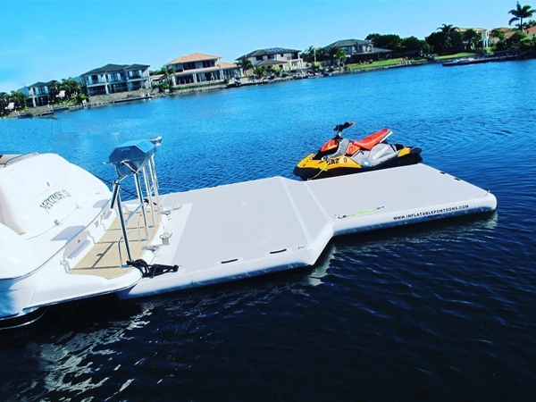 T-shaped inflatable floating pontoons