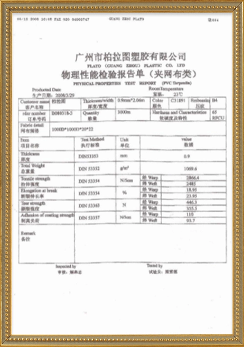 Datos de lona de PVC de 0,9 mm