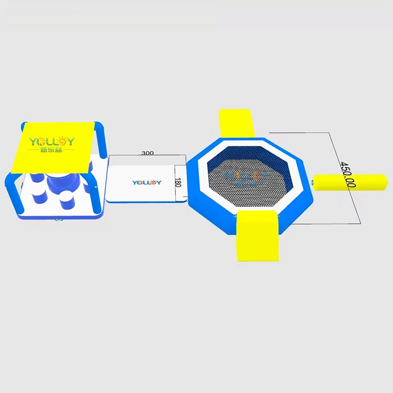 Aufblasbare schwimmende Wassertrampolinpark-Kombiplattform mit Zelt (3)