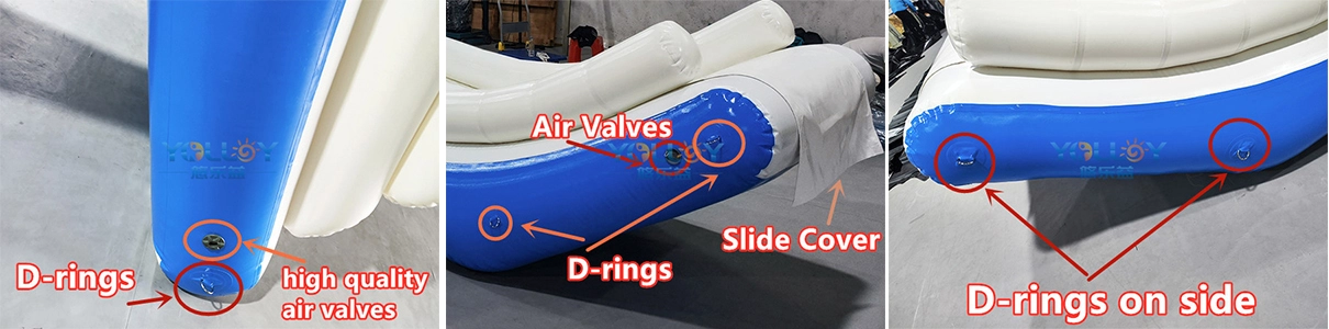 Detail seluncuran air tiup untuk kolam renang