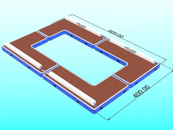 Plataforma flotante inflable para fiestas con muelle tipo isla con puntada de caída (6)