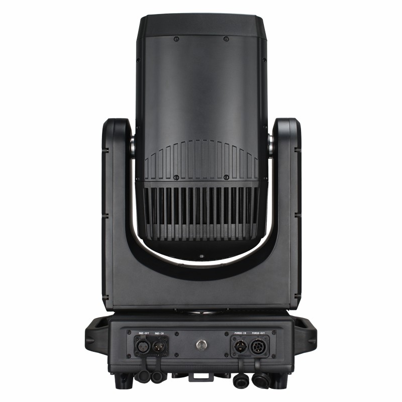 professional moving head stage light with power and DMX connections.