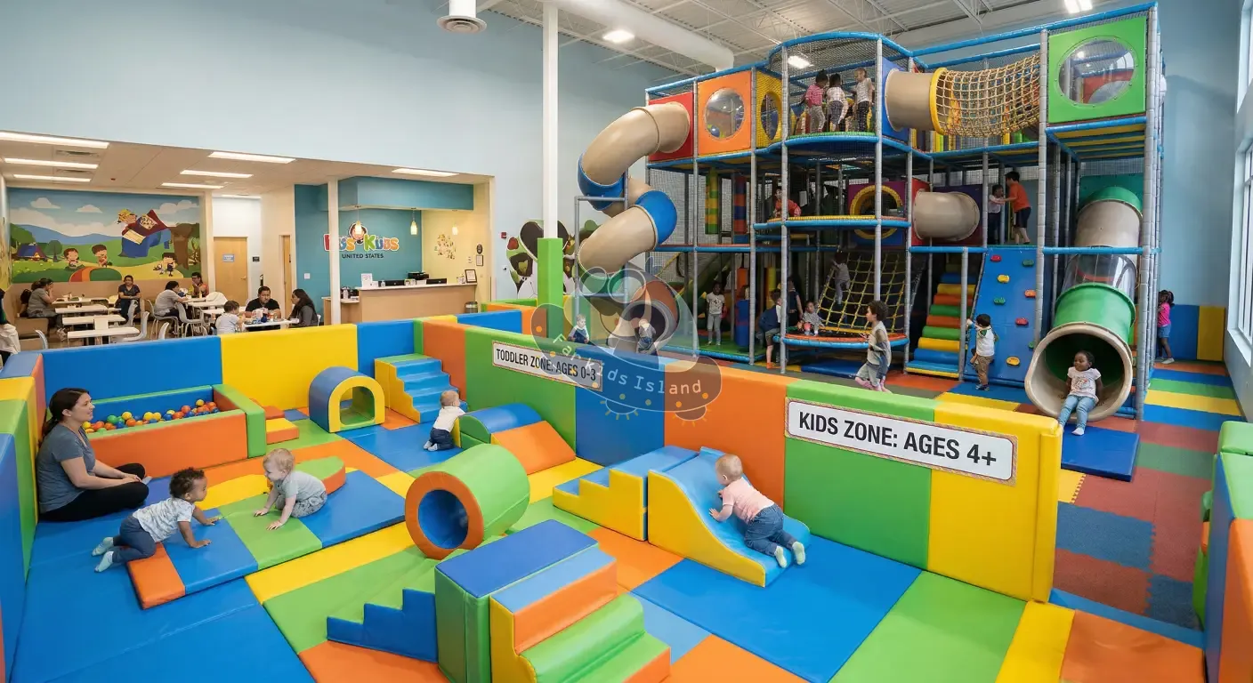 Age-appropriate zoning for custom indoor play structures Age-appropriate zoning for custom indoor play structures