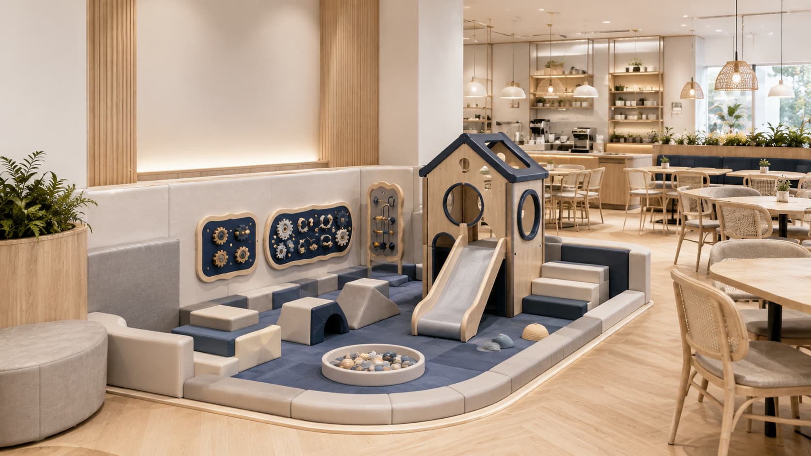 Soft play equipment for compact restaurant and cafe children&rsquo;s play areas