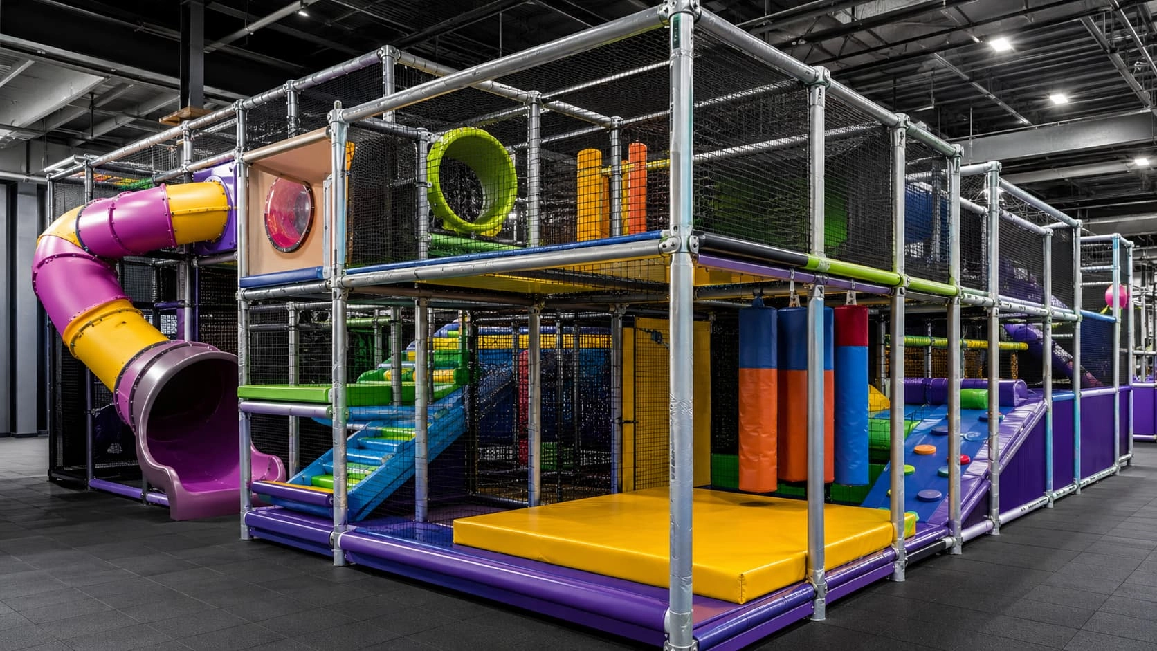 Commercial indoor playground equipment durability with steel frame foam PVC and netting - Far Kids Island