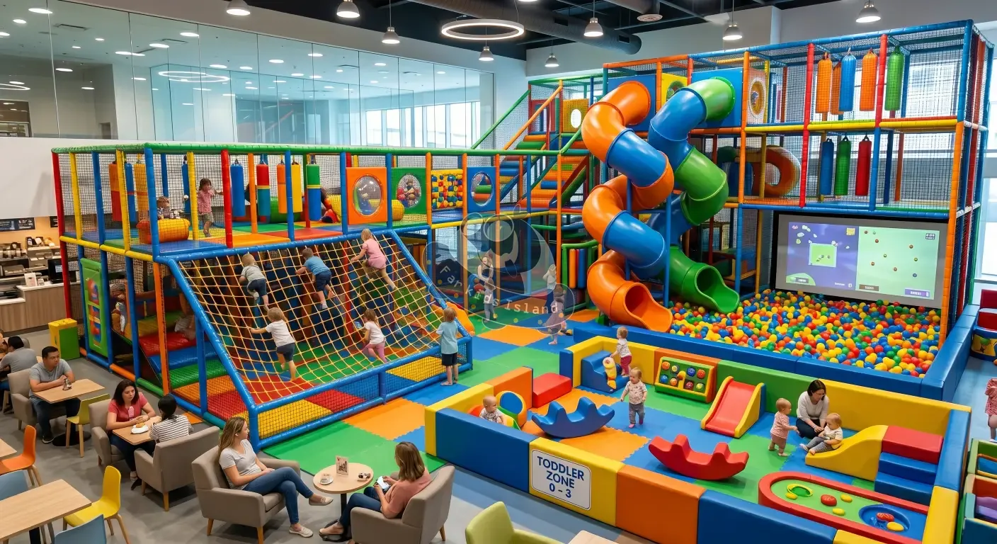 Custom commercial indoor playground equipment for a professional play center. Custom commercial indoor playground equipment for a professional play center.