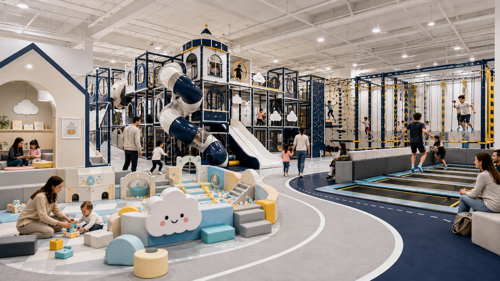 Family entertainment center attractions planned for toddlers, young children, and older kids