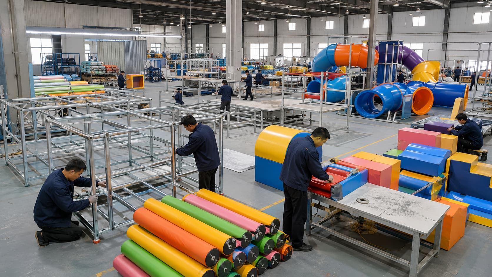 Indoor playground equipment factory with in-house production and assembly