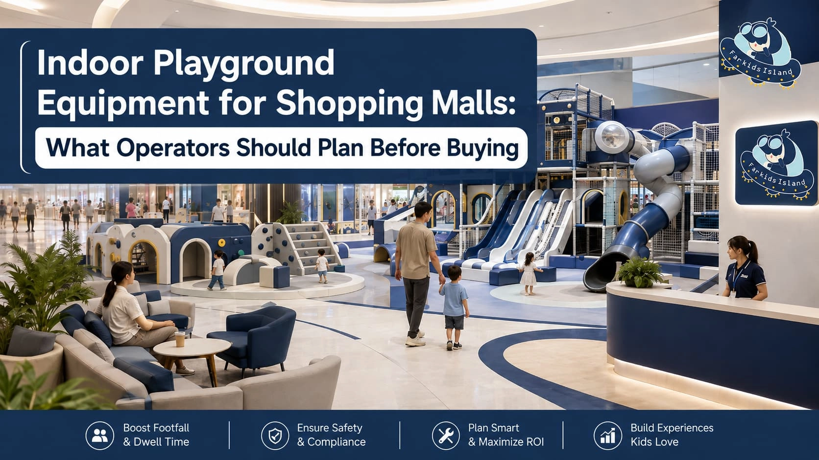 Indoor Playground Equipment for Shopping Malls cover image showing mall play area planning, soft play structures, parent seating, and visitor flow - Far Kids Island
