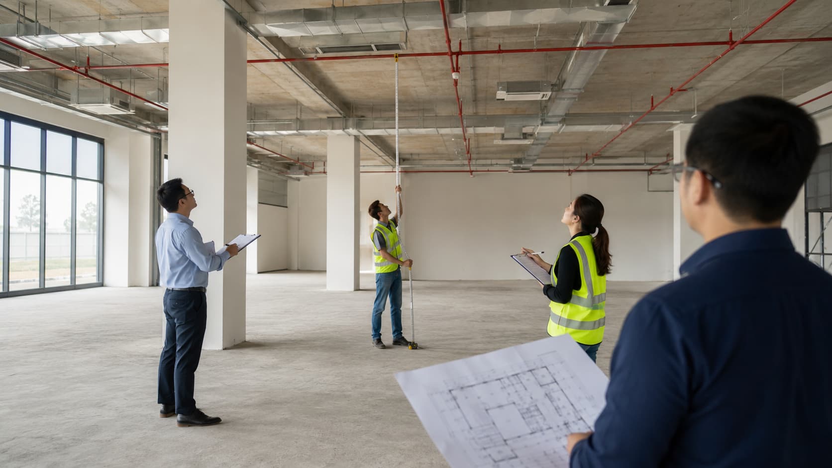 Indoor playground location selection with ceiling height and fire safety inspection