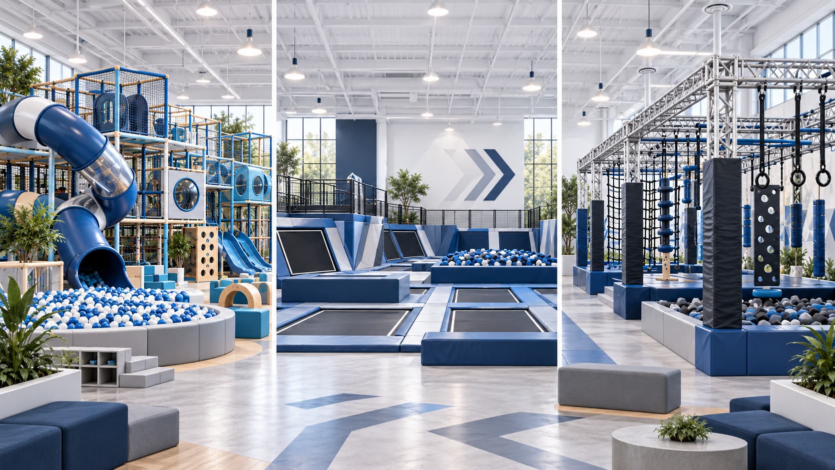 Indoor playground, trampoline park and ninja course compared by venue fit and activity style