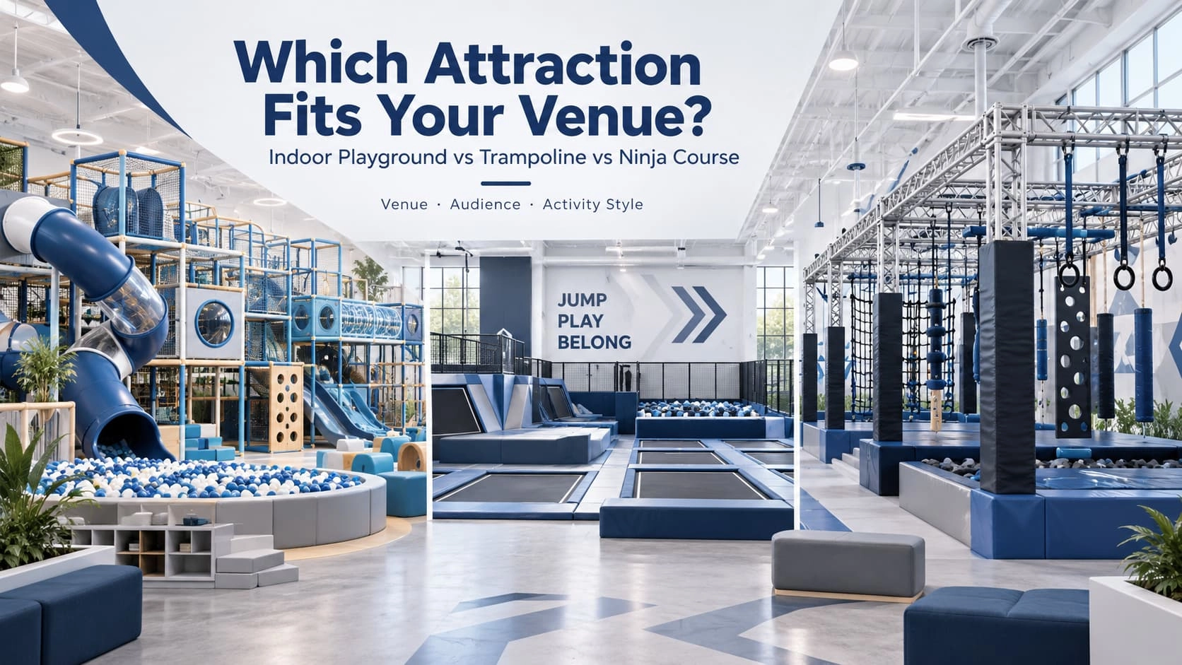 Indoor playground vs trampoline park vs ninja course venue fit comparison - Far Kids Island