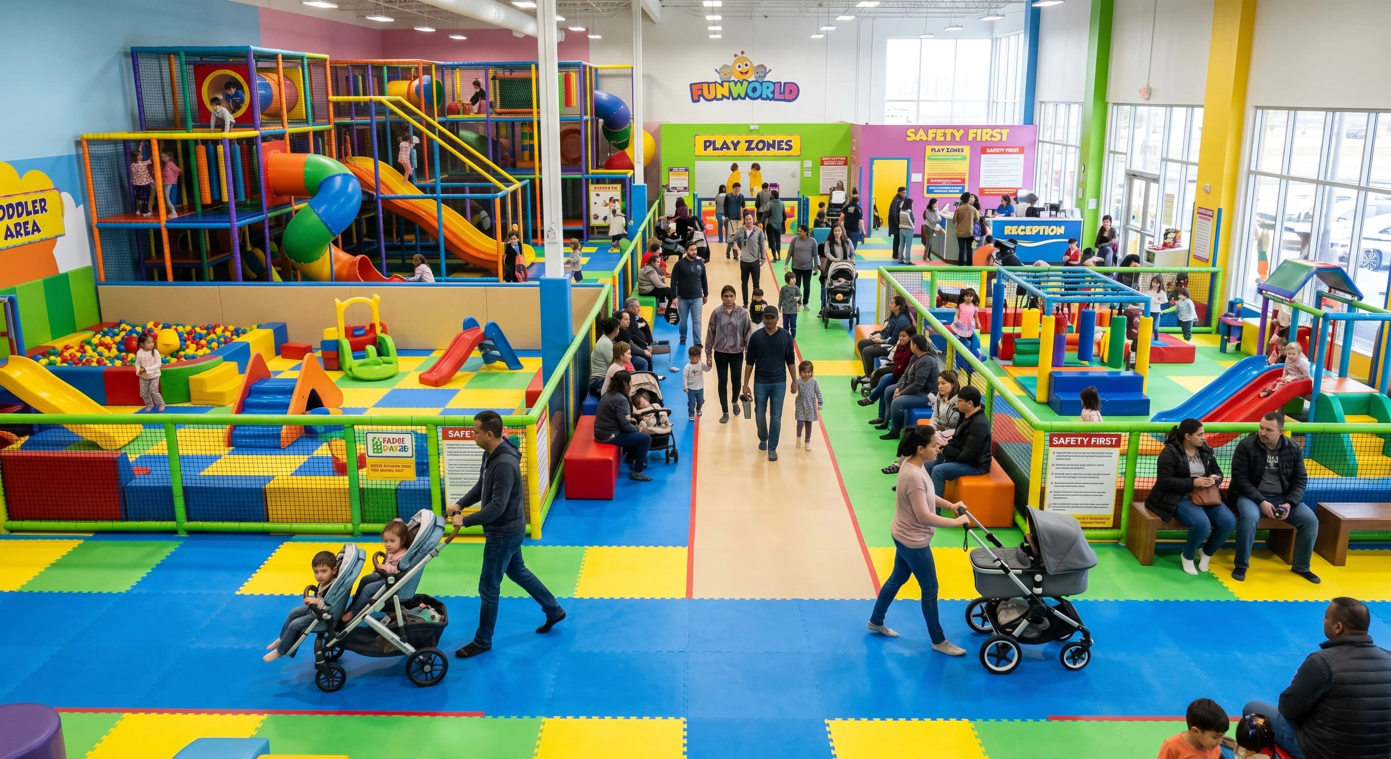 Optimizing indoor playground traffic flow with wide walkways and clear sightlines - Far Kids Island